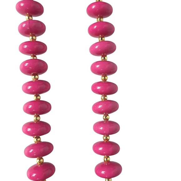 Vintage Pink Beaded Necklace Oval Glossy Beads Gold Spacers Retro Jewelry - Picture 2 of 4